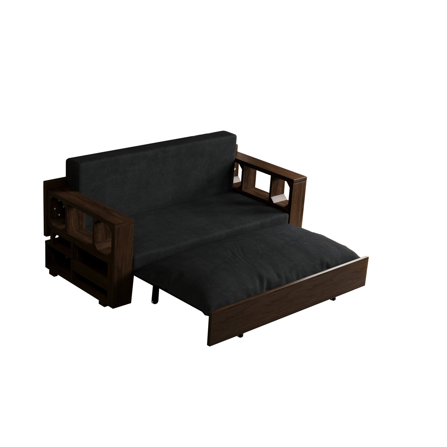 3-in-1 Convertible Sleeper Sofa Bed,Modern Velvet Loveseat Couch with Pull Out Bed,Small Love Seat Futon Sofa Bed with Convertible Office Desk,Black